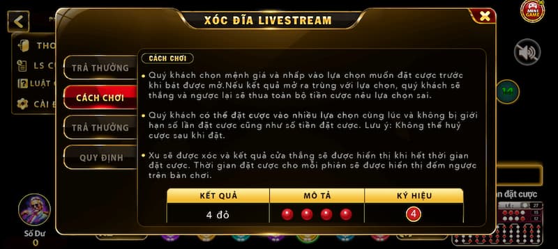 Luật chơi xóc đĩa livestream