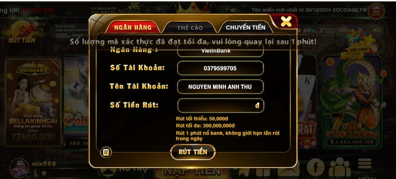 rút thưởng thắng về túi nhanh chóng